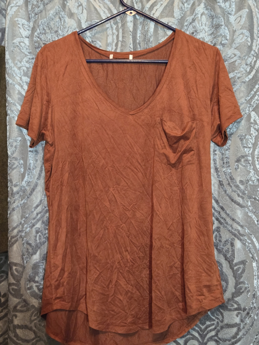 Another Love Rust V-Neck Short Sleeve Pocket Tee